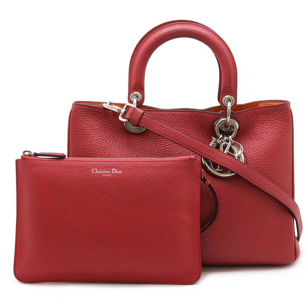 Christian Dior Diorissimo Handbag Tote Bag Shoulder Leather Fuchsia Pink Pouch